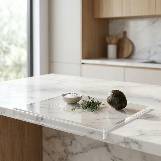 Luminayard Clear Acrylic Cutting Board with Counter Lip - 5mm Extra Thick Non-Slip Countertop Protector (16" x 12")