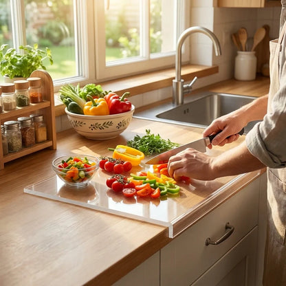 Luminayard Clear Acrylic Cutting Board with Counter Lip - 5mm Extra Thick Non-Slip Countertop Protector (16" x 12")