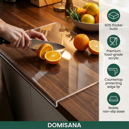 Luminayard Clear Acrylic Cutting Board with Counter Lip - 5mm Extra Thick Non-Slip Countertop Protector (16" x 12")