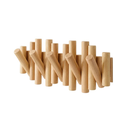 Luminayard Picket Wooden Flip Wall Coat Rack - Real Pine Wood Decorative Hanger with 5 Flip-Down Hooks for Entryway, Bedroom, and Bathroom