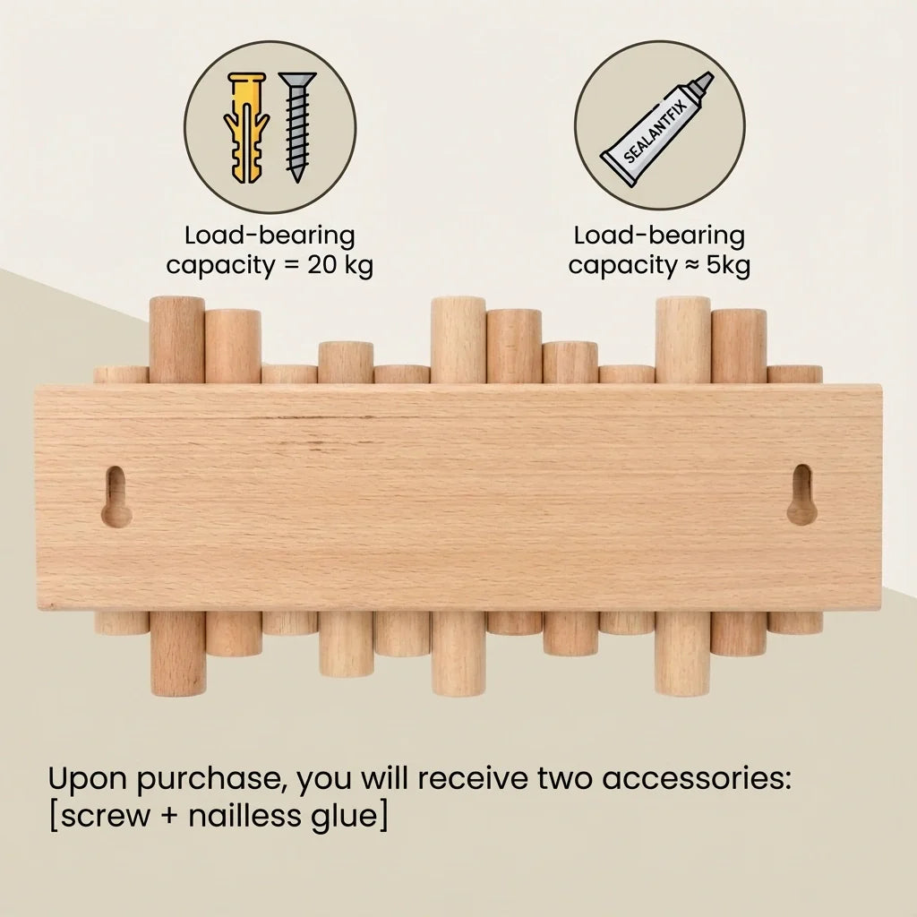 Luminayard Picket Wooden Flip Wall Coat Rack - Real Pine Wood Decorative Hanger with 5 Flip-Down Hooks for Entryway, Bedroom, and Bathroom