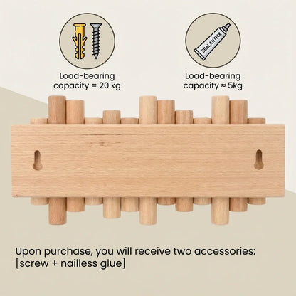 Luminayard Picket Wooden Flip Wall Coat Rack - Real Pine Wood Decorative Hanger with 5 Flip-Down Hooks for Entryway, Bedroom, and Bathroom